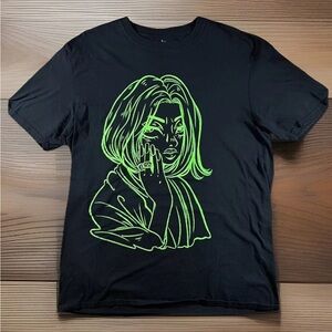 BILLIE ELISH T-Shirt Adult Medium Black Drawing Portrait Tour Graphic Band Tee